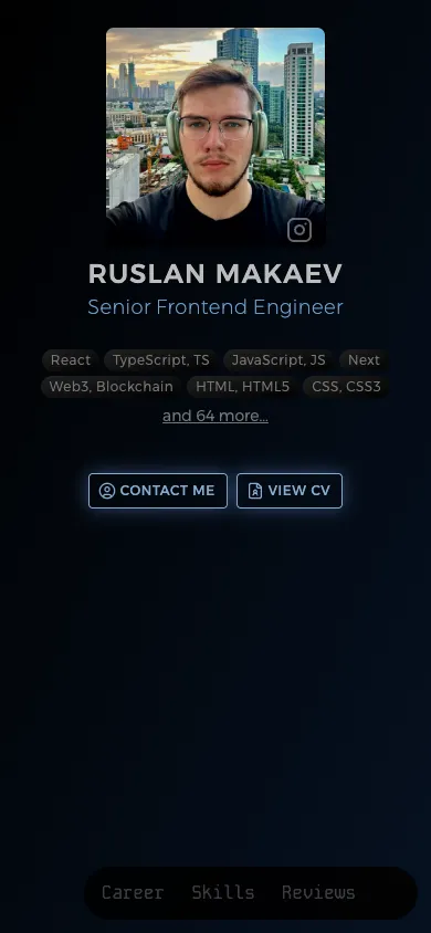 Phone view of the December 2025 site: the dark layout adapted to a narrow screen.