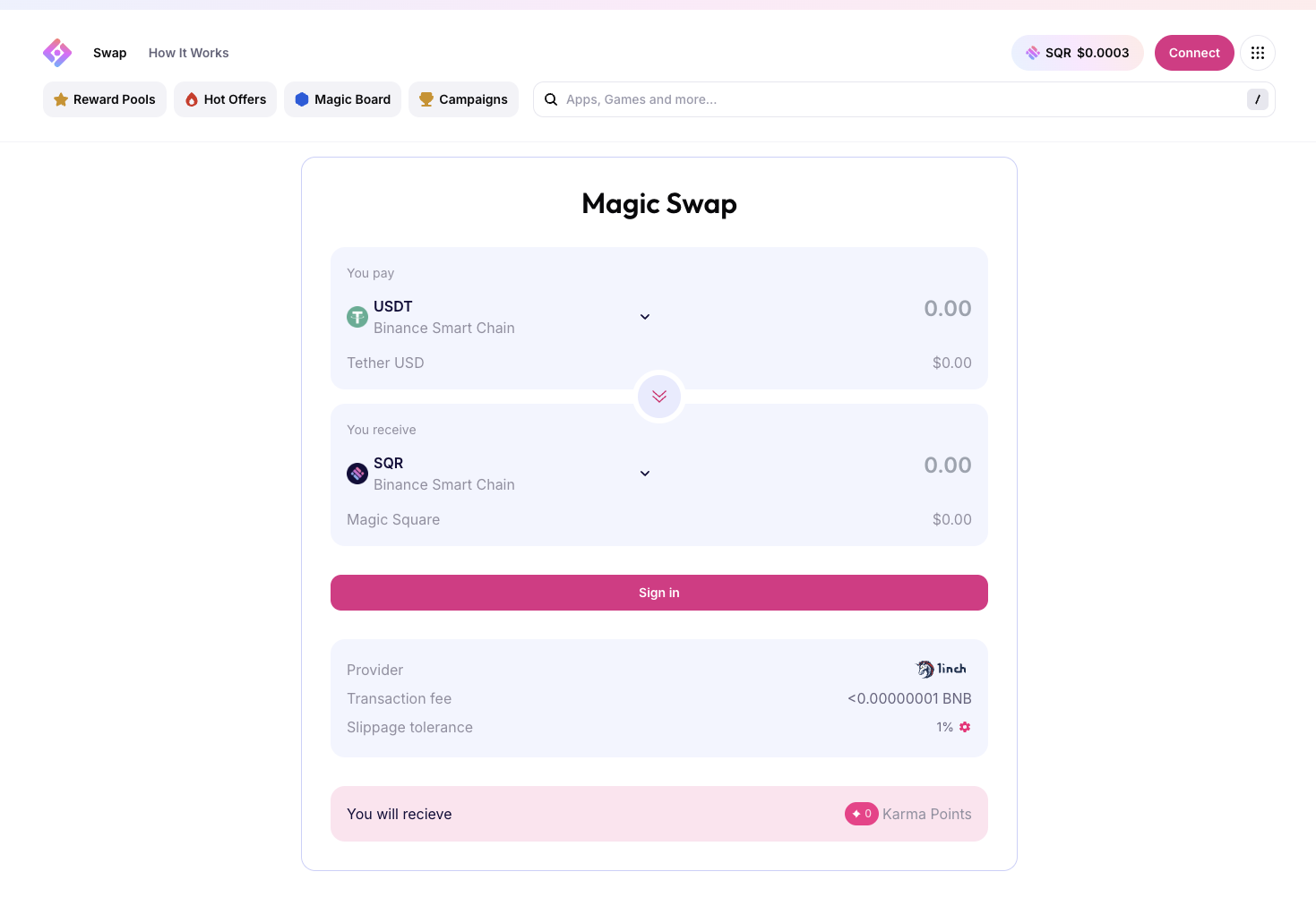 Magic Square — Swap — dApp — Best-rate swap powered by 1inch